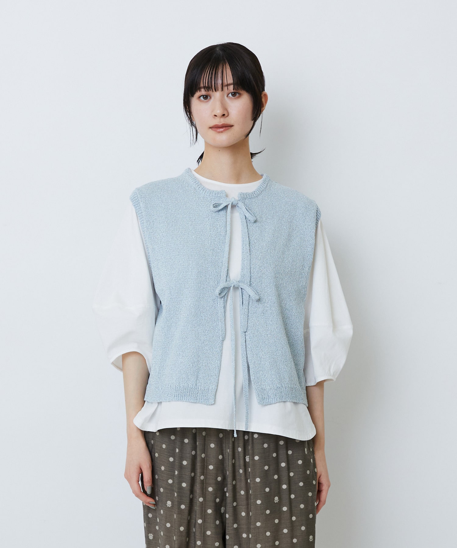 【LOISIR】【2WAY】エステル和紙撚り杢天竺ベスト 詳細画像 ブルー系その他 14