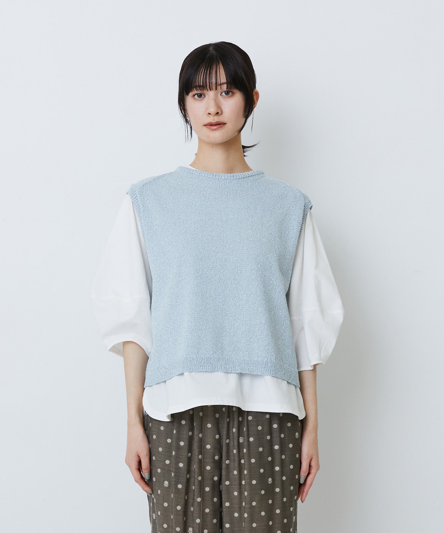 【LOISIR】【2WAY】エステル和紙撚り杢天竺ベスト 詳細画像 ブルー系その他 17