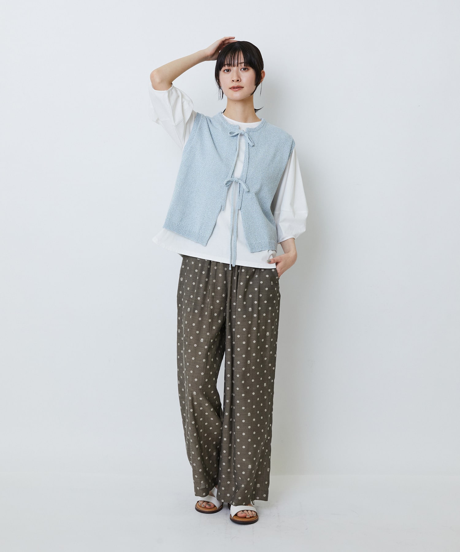 【LOISIR】【2WAY】エステル和紙撚り杢天竺ベスト 詳細画像 ブルー系その他 2