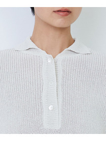 【LOISIR】エステル和紙片畦編みポロニット 詳細画像 オフホワイト 10