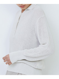 【LOISIR】エステル和紙片畦編みポロニット 詳細画像 オフホワイト 12