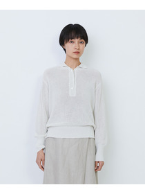 【LOISIR】エステル和紙片畦編みポロニット 詳細画像 オフホワイト 7