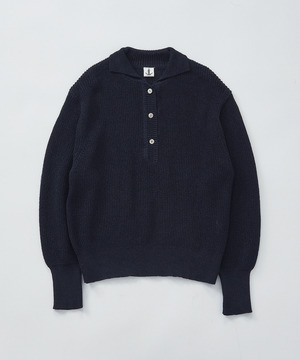 【LOISIR】エステル和紙片畦編みポロニット 詳細画像 ネイビー 1