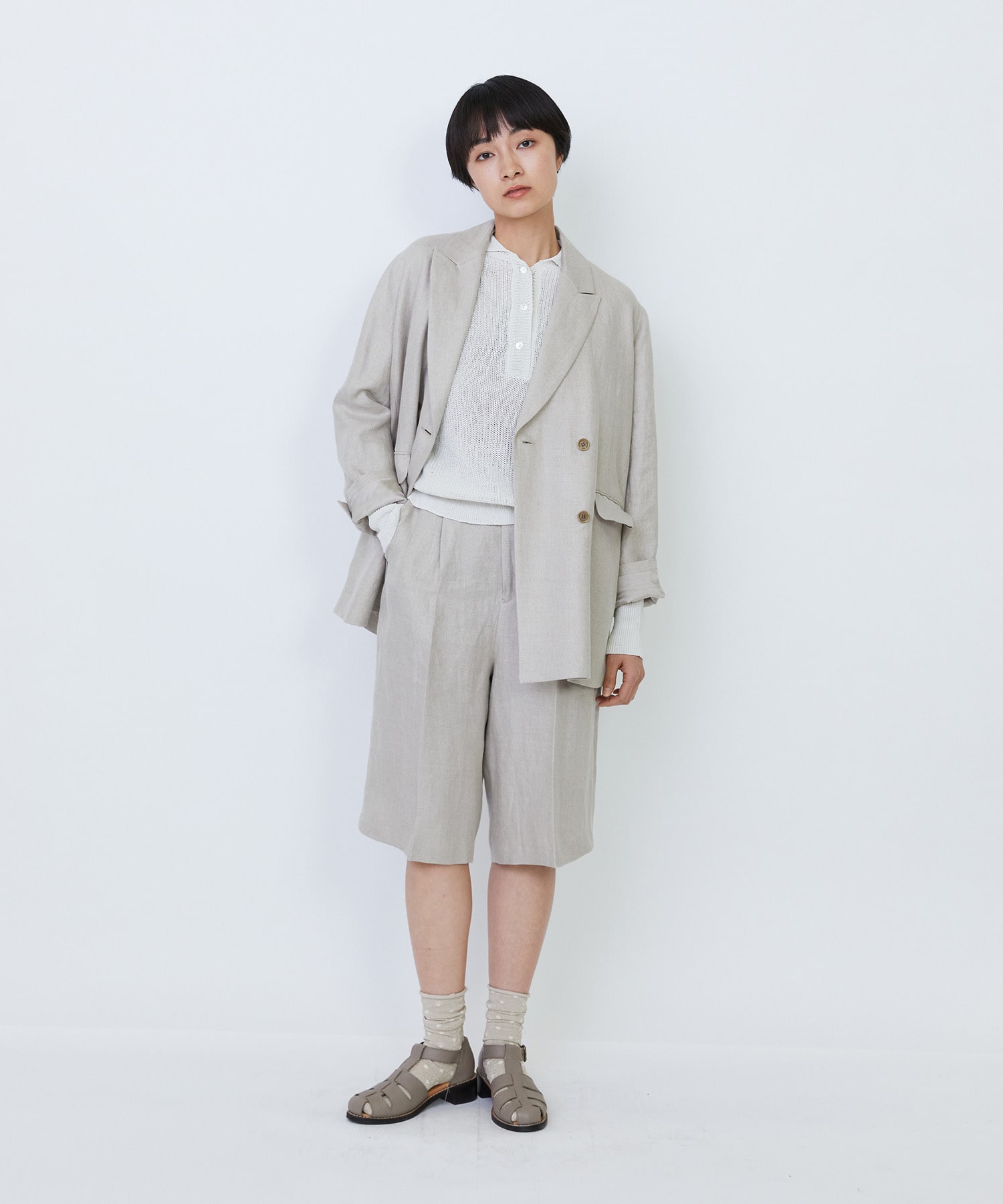 【LOISIR】エステル和紙片畦編みポロニット 詳細画像 オフホワイト 1