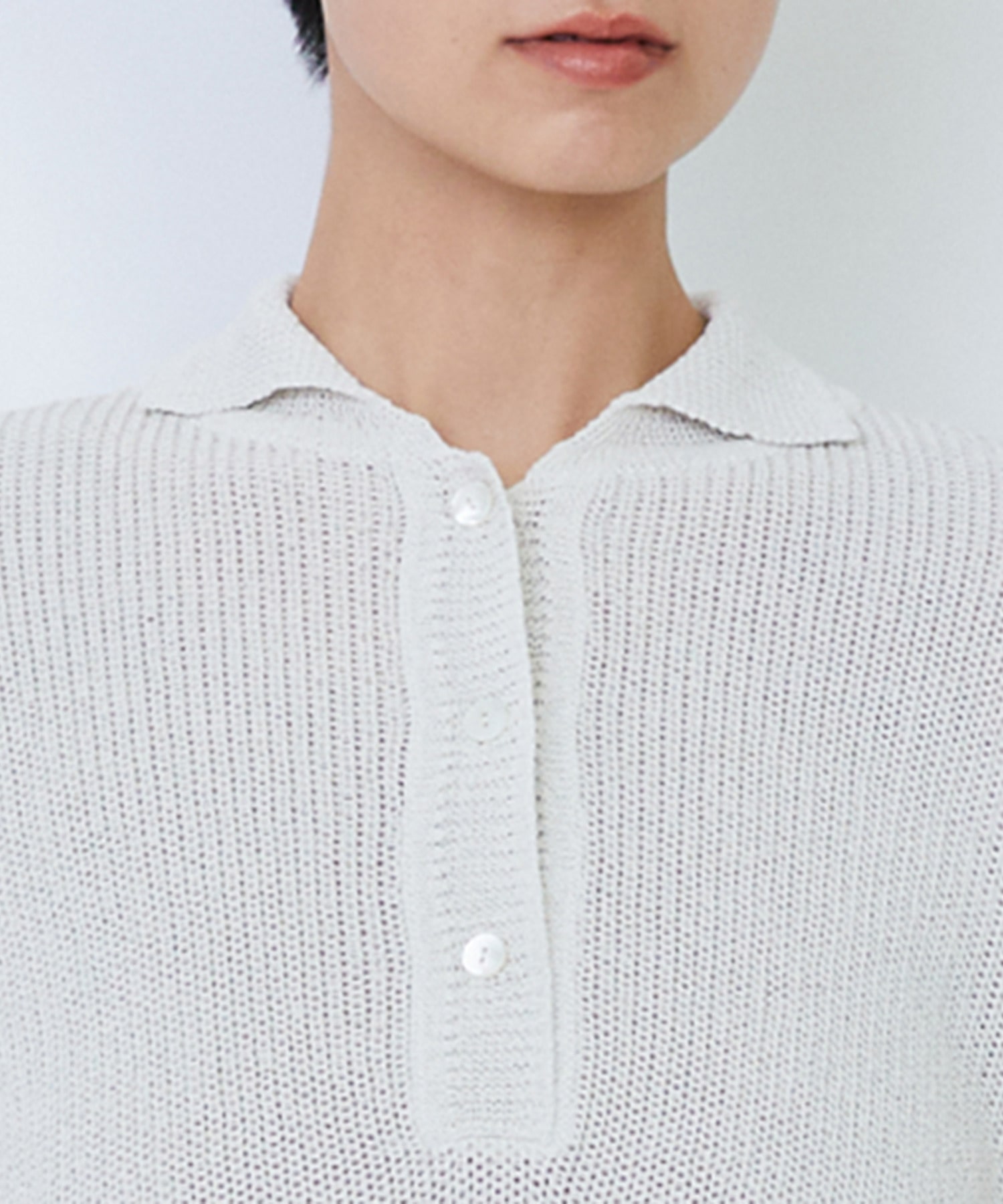 【LOISIR】エステル和紙片畦編みポロニット 詳細画像 オフホワイト 10