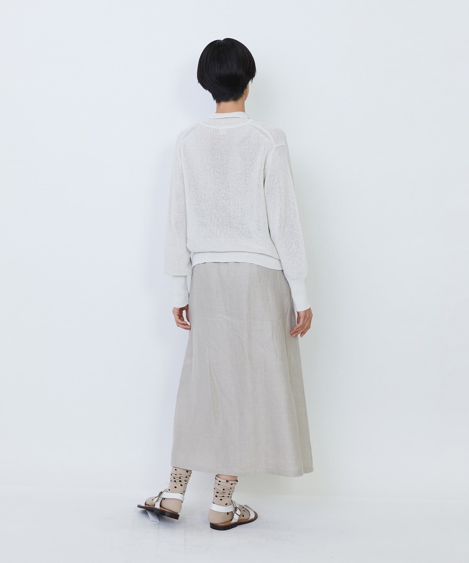 【LOISIR】エステル和紙片畦編みポロニット 詳細画像 オフホワイト 4