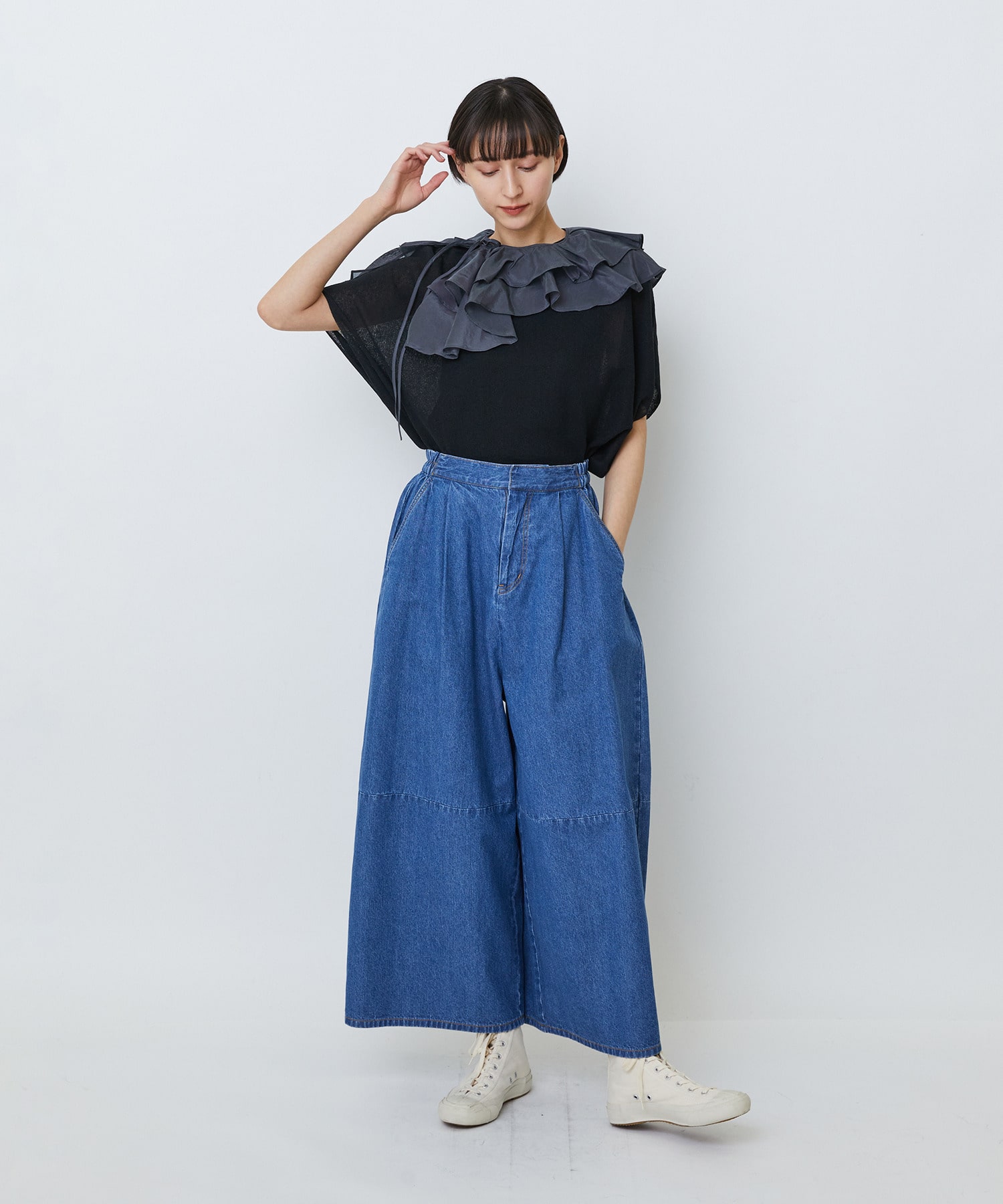 【LOISIR】コットンリネンダブルジャカードプルオーバー 詳細画像 ブラック 5