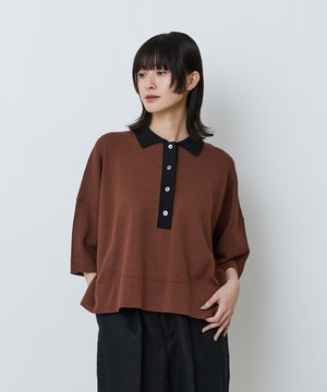 【LOISIR】和紙コットン天竺ポロニット 詳細画像 ブラウン 1
