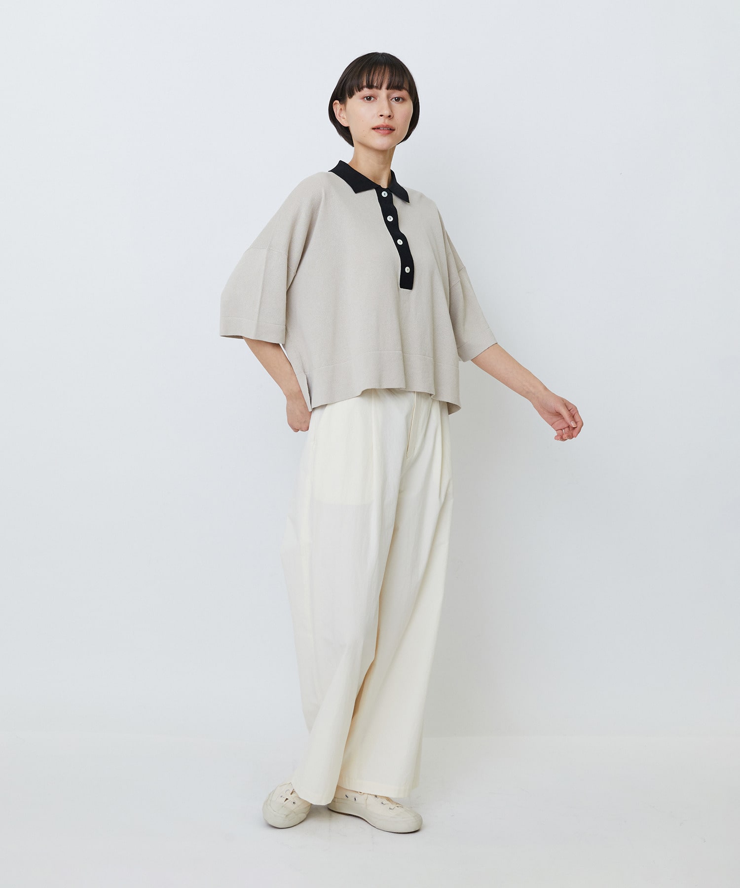 【LOISIR】和紙コットン天竺ポロニット 詳細画像 ブラウン 1