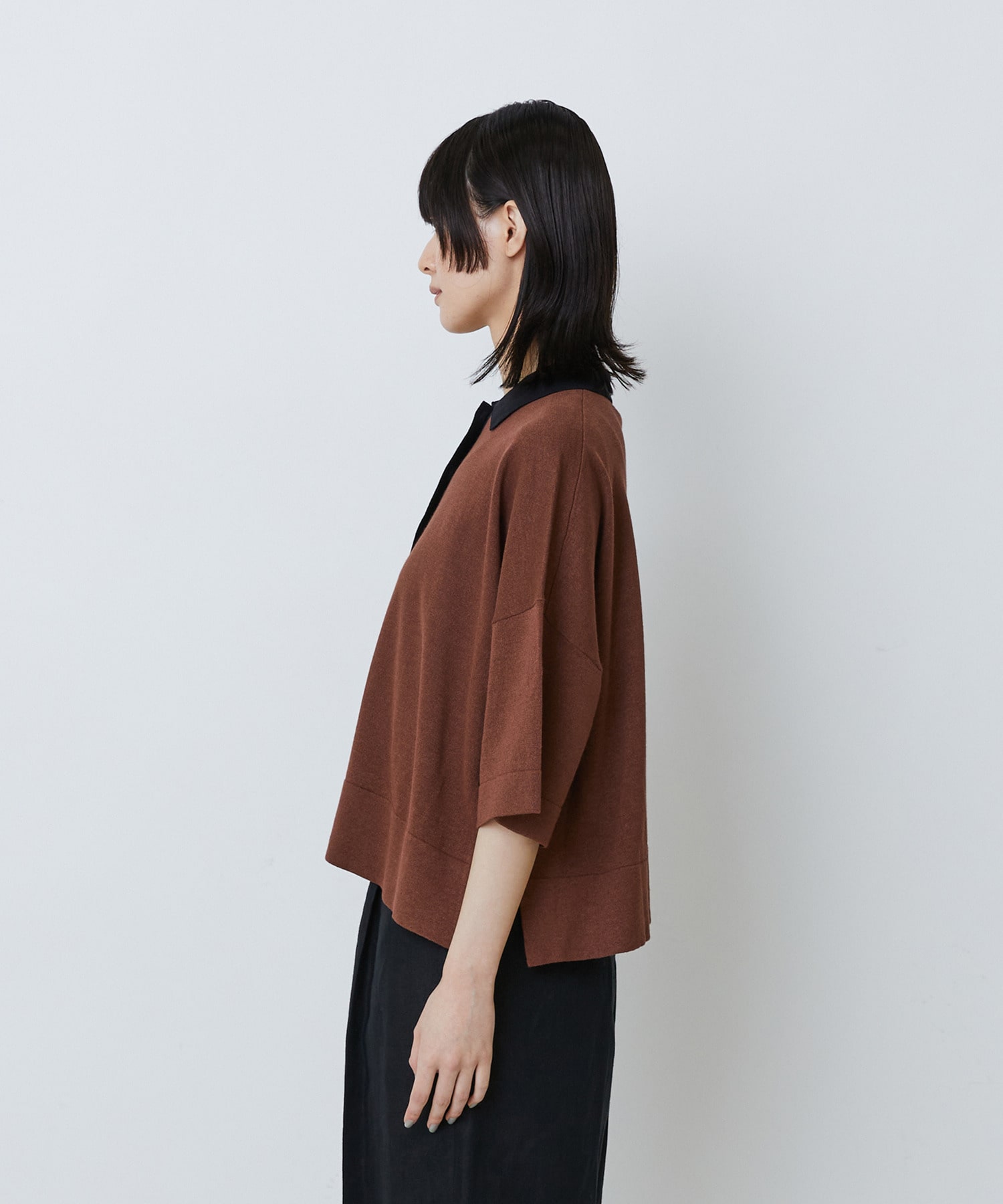 【LOISIR】和紙コットン天竺ポロニット 詳細画像 ブラウン 11