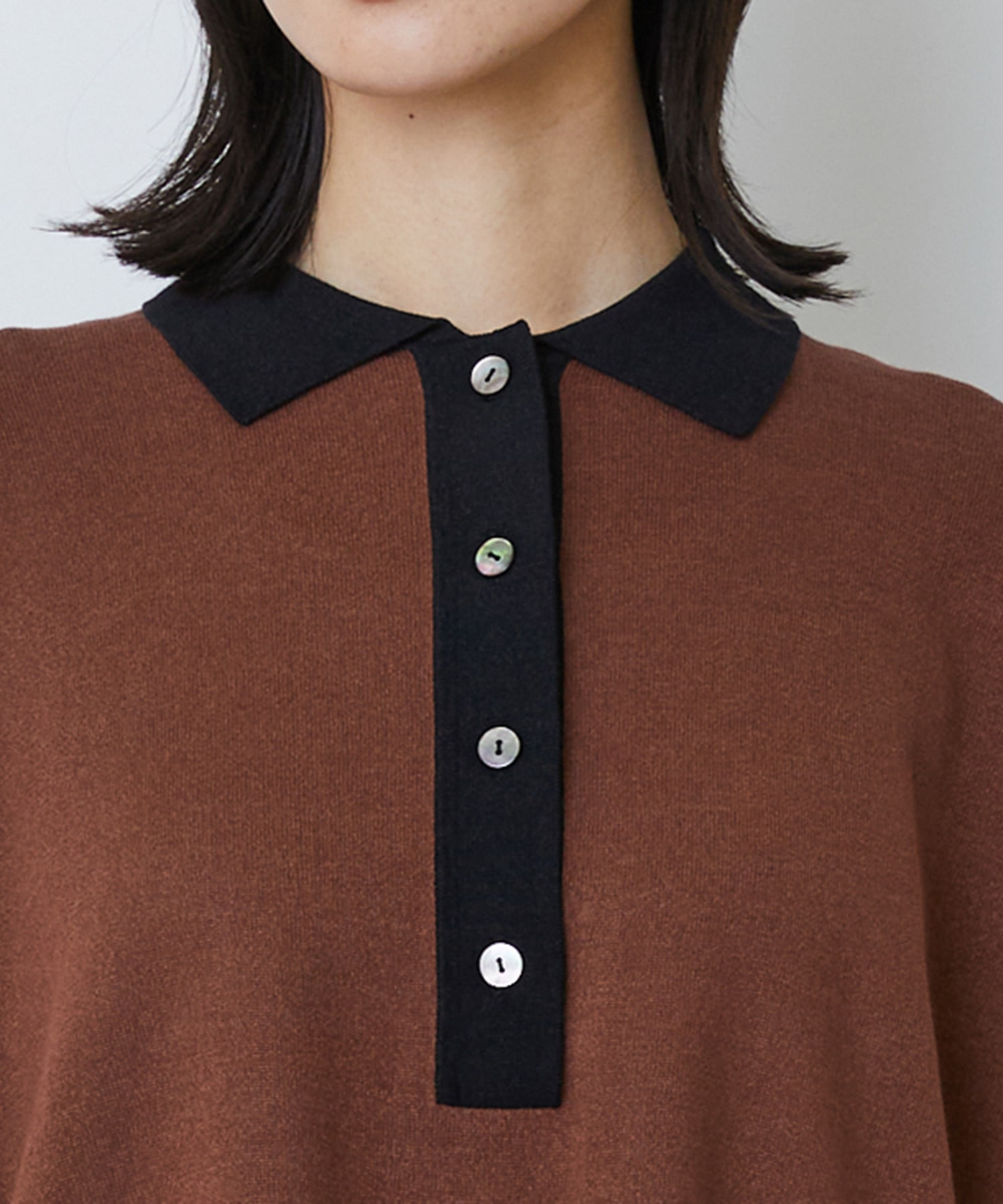 【LOISIR】和紙コットン天竺ポロニット 詳細画像 ブラウン 13