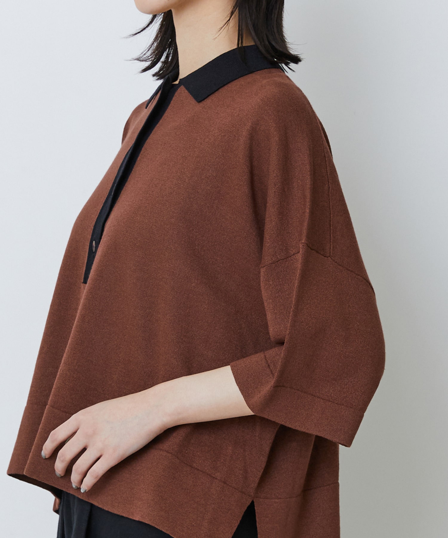 【LOISIR】和紙コットン天竺ポロニット 詳細画像 ブラウン 15