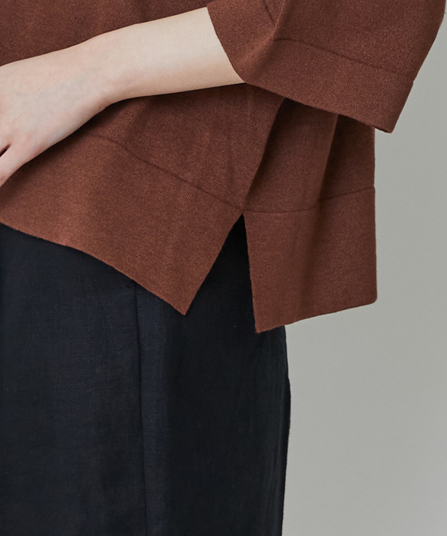 【LOISIR】和紙コットン天竺ポロニット 詳細画像 ブラウン 16