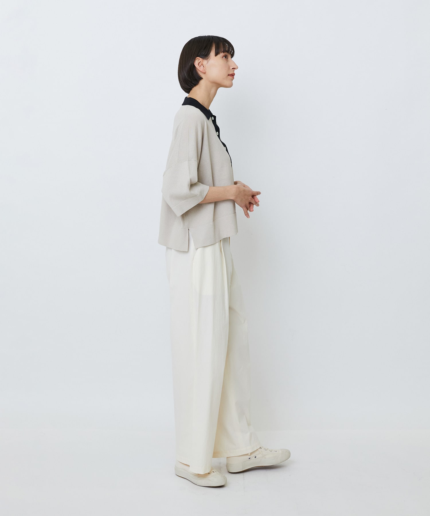 【LOISIR】和紙コットン天竺ポロニット 詳細画像 ブラウン 2