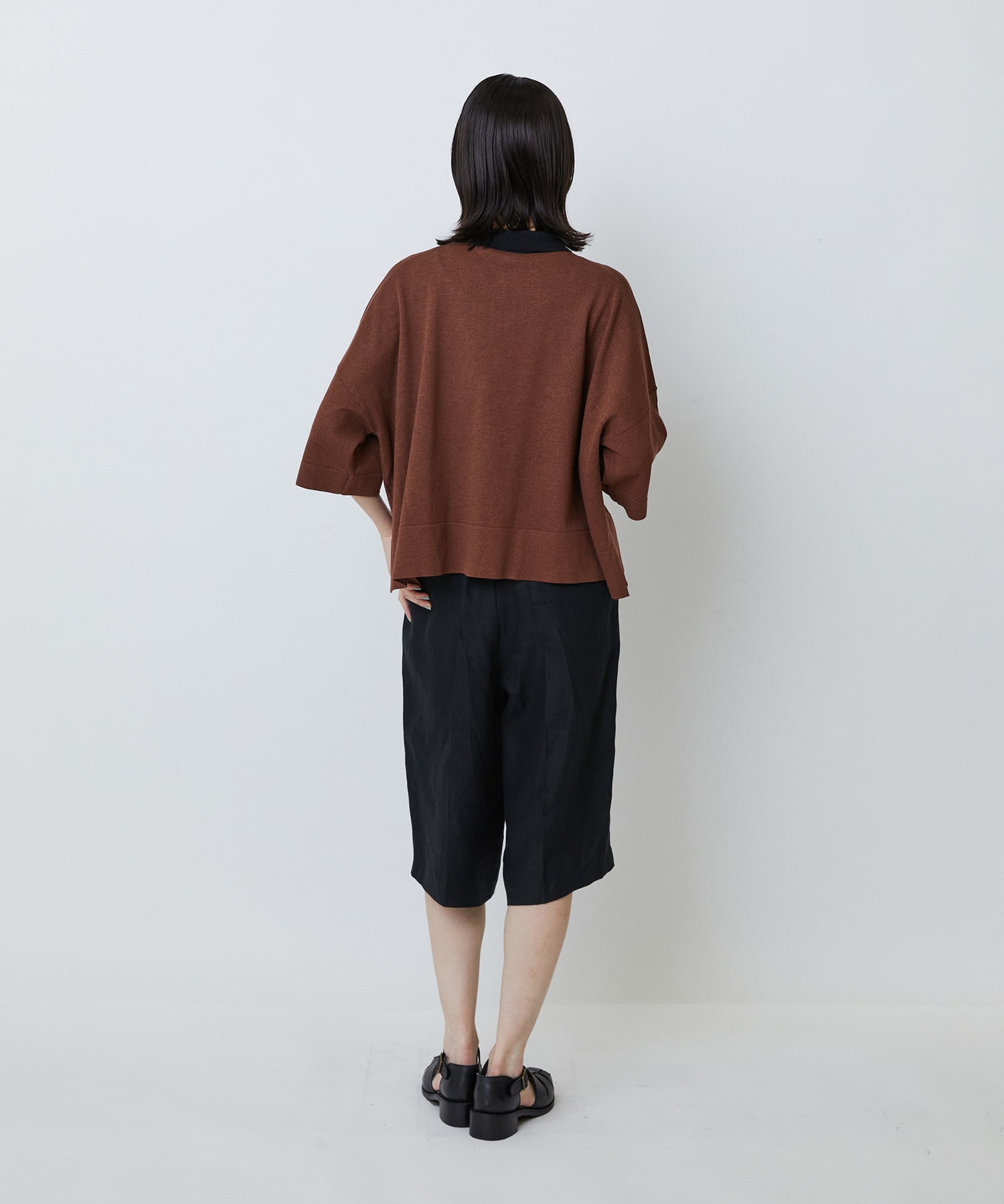 【LOISIR】和紙コットン天竺ポロニット 詳細画像 ブラウン 6