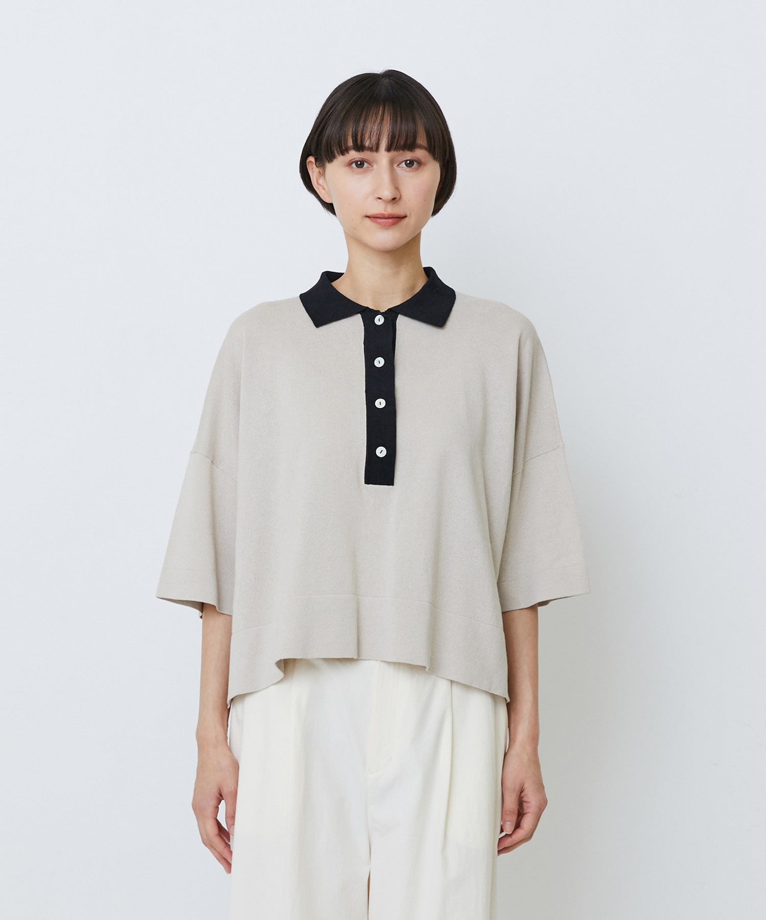 【LOISIR】和紙コットン天竺ポロニット 詳細画像 ブラウン 7