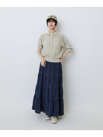 【LOISIR】エステル和紙透かし柄ポロニット 詳細画像 ネイビー 1