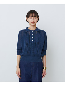【LOISIR】エステル和紙透かし柄ポロニット 詳細画像 ネイビー 10