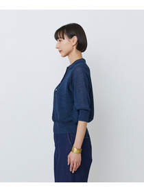 【LOISIR】エステル和紙透かし柄ポロニット 詳細画像 ネイビー 11