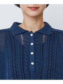 【LOISIR】エステル和紙透かし柄ポロニット 詳細画像 ネイビー 13