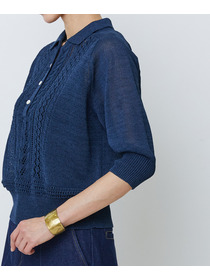 【LOISIR】エステル和紙透かし柄ポロニット 詳細画像 ネイビー 15