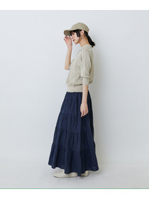 【LOISIR】エステル和紙透かし柄ポロニット 詳細画像 ネイビー 2