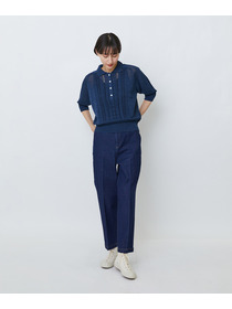 【LOISIR】エステル和紙透かし柄ポロニット 詳細画像 ネイビー 4