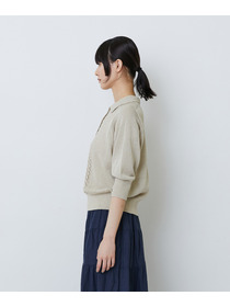 【LOISIR】エステル和紙透かし柄ポロニット 詳細画像 ネイビー 8