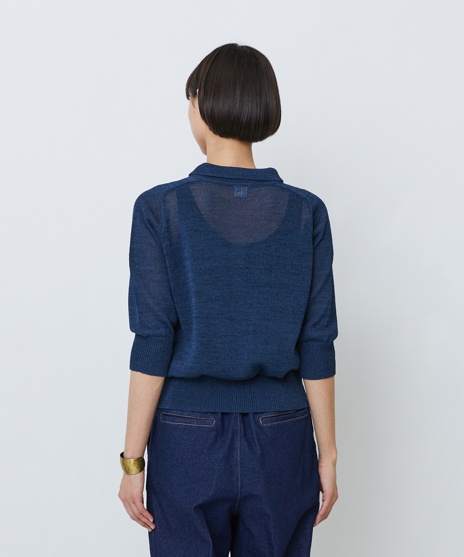 【LOISIR】エステル和紙透かし柄ポロニット 詳細画像 ネイビー 12