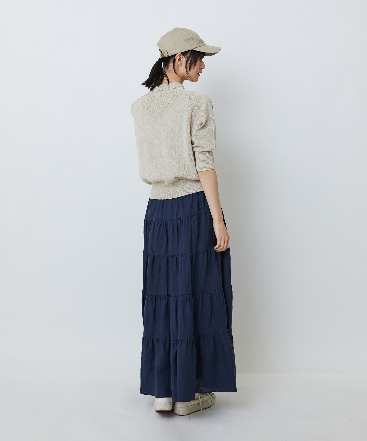 【LOISIR】エステル和紙透かし柄ポロニット 詳細画像 ネイビー 3