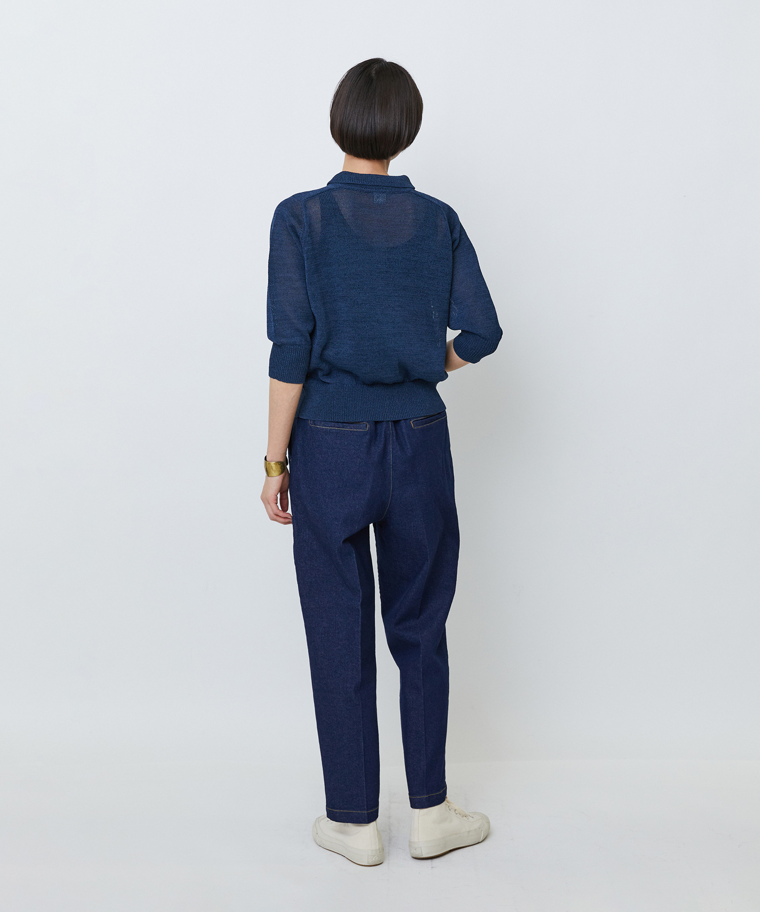 【LOISIR】エステル和紙透かし柄ポロニット 詳細画像 ネイビー 6