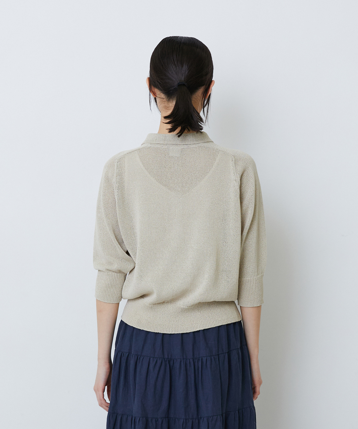 【LOISIR】エステル和紙透かし柄ポロニット 詳細画像 ネイビー 9