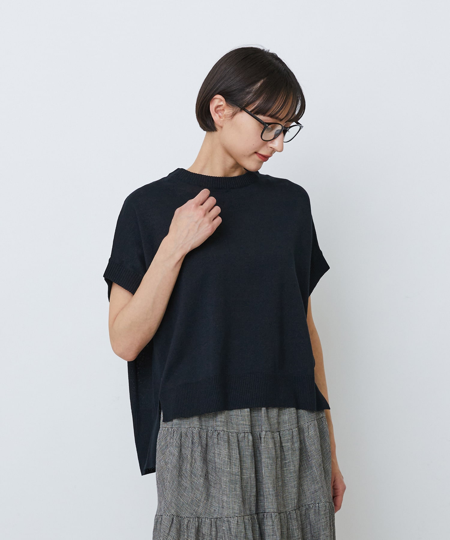 【LOISIR】和紙コットン天竺プルオーバー 詳細画像 ブラック 1