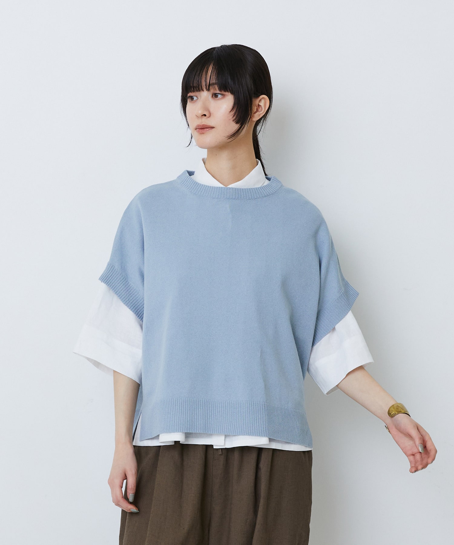 【LOISIR】和紙コットン天竺プルオーバー 詳細画像 サックスブルー 1