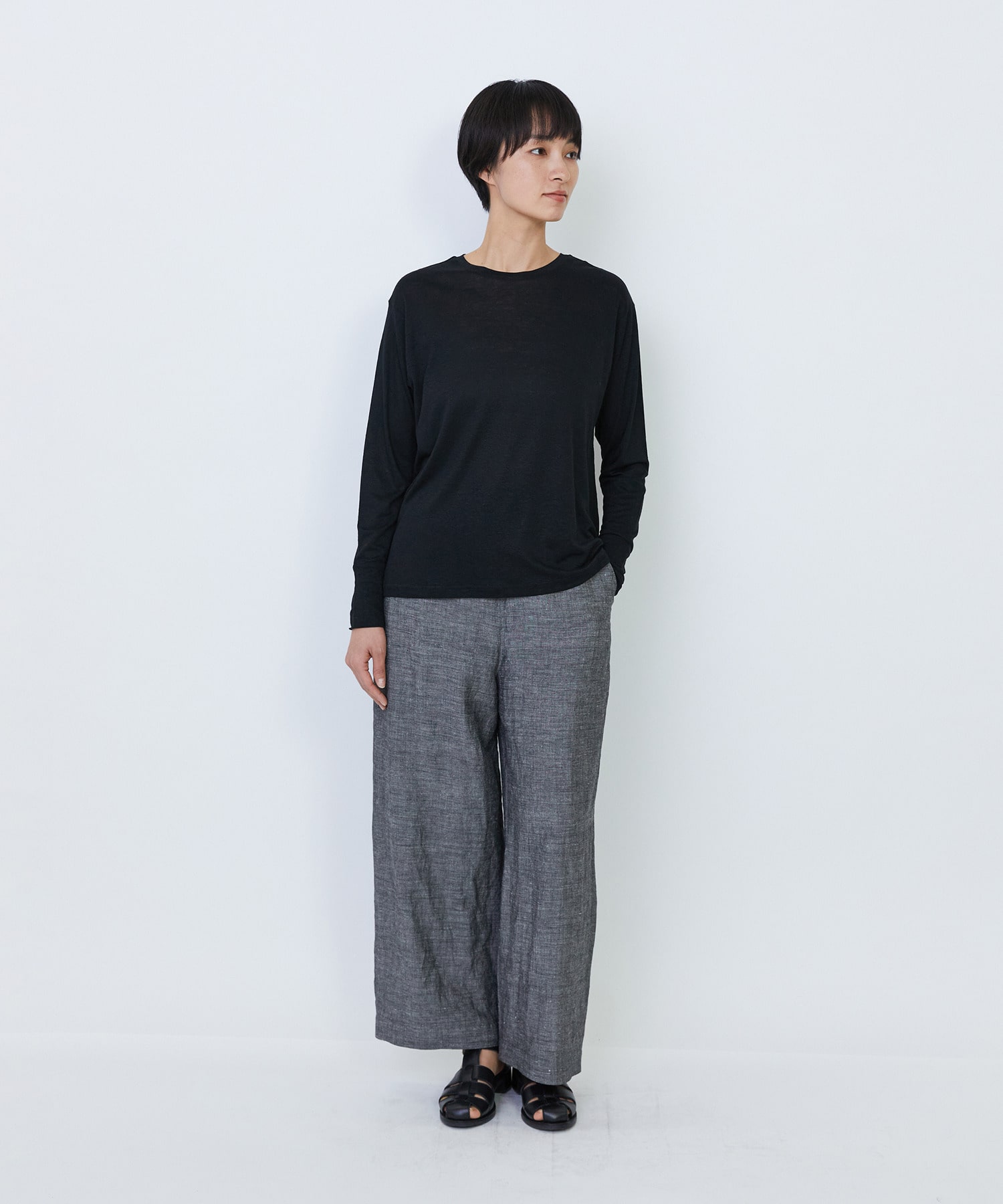 【LOISIR】リネンレーヨン天竺クルーネックプルオーバー 詳細画像 ブラック 1