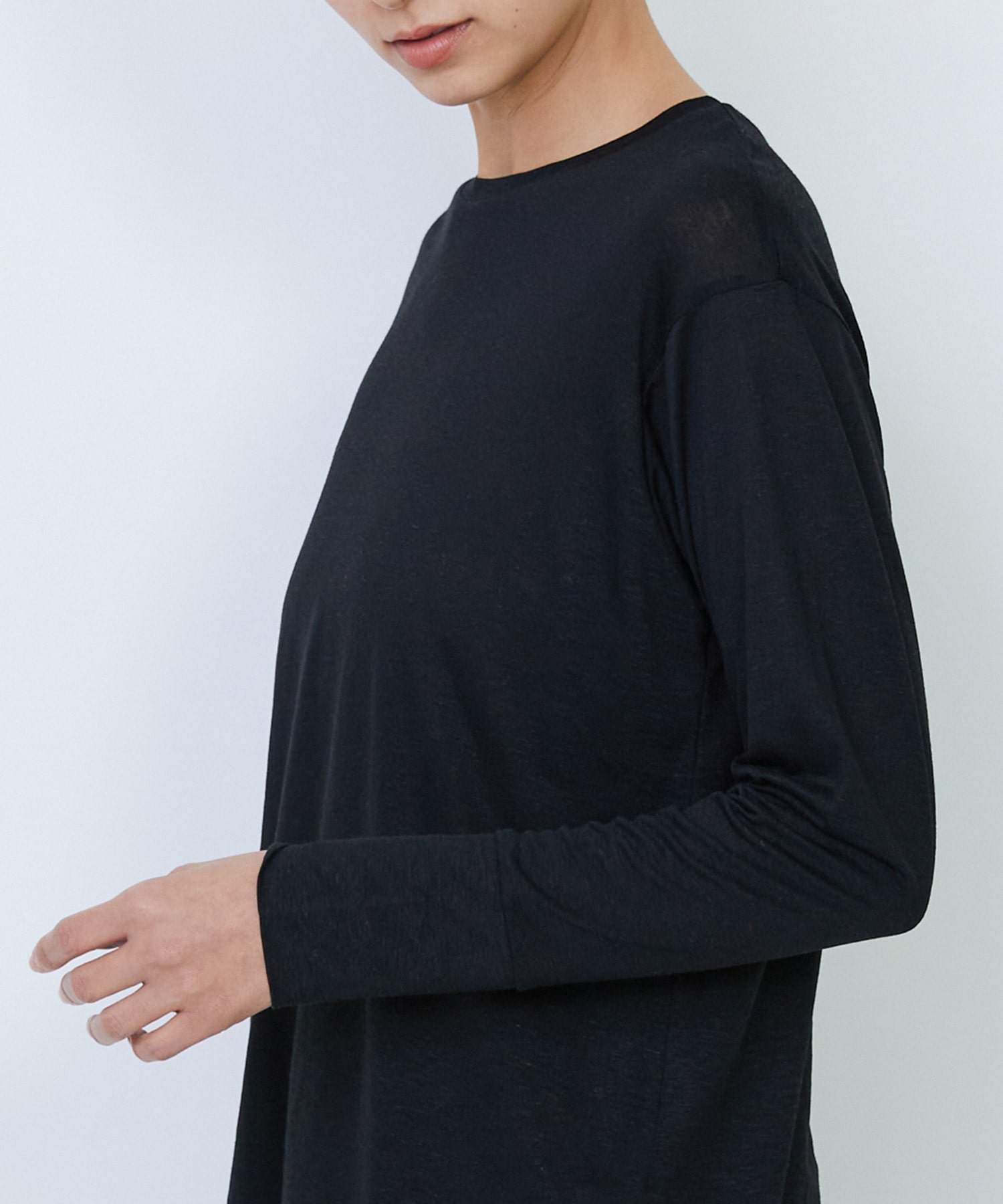 【LOISIR】リネンレーヨン天竺クルーネックプルオーバー 詳細画像 ブラック 13