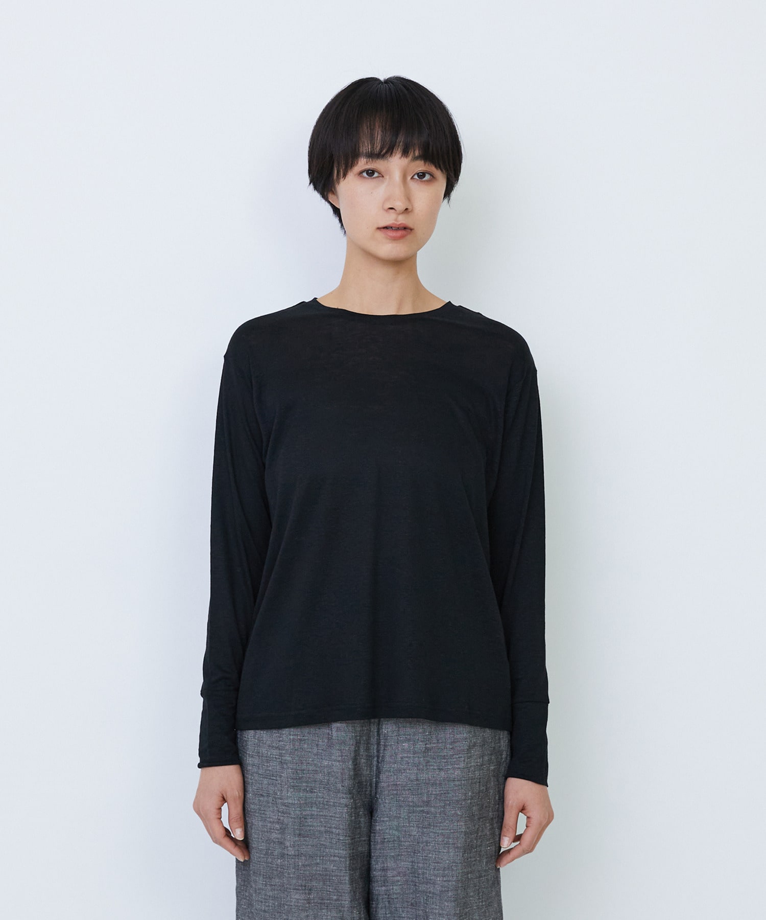 【LOISIR】リネンレーヨン天竺クルーネックプルオーバー 詳細画像 ブラック 8