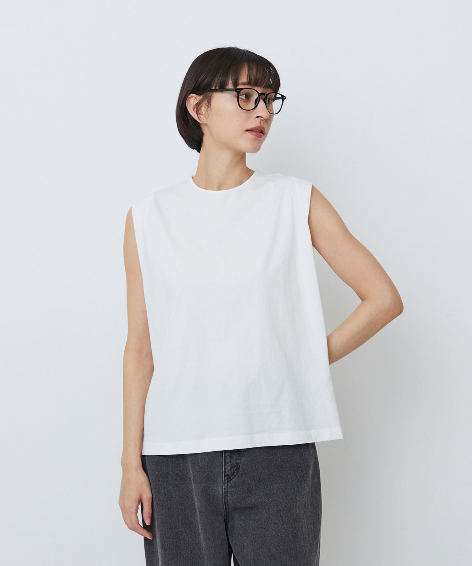 【LOISIR】コットン天竺ノースリーブプルオーバー 詳細画像 オフホワイト 1