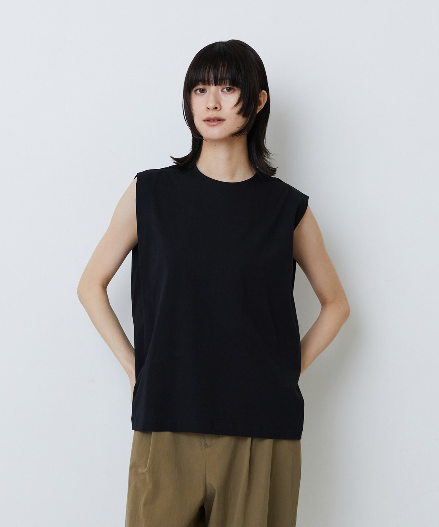 【LOISIR】コットン天竺ノースリーブプルオーバー 詳細画像 ブラック 1