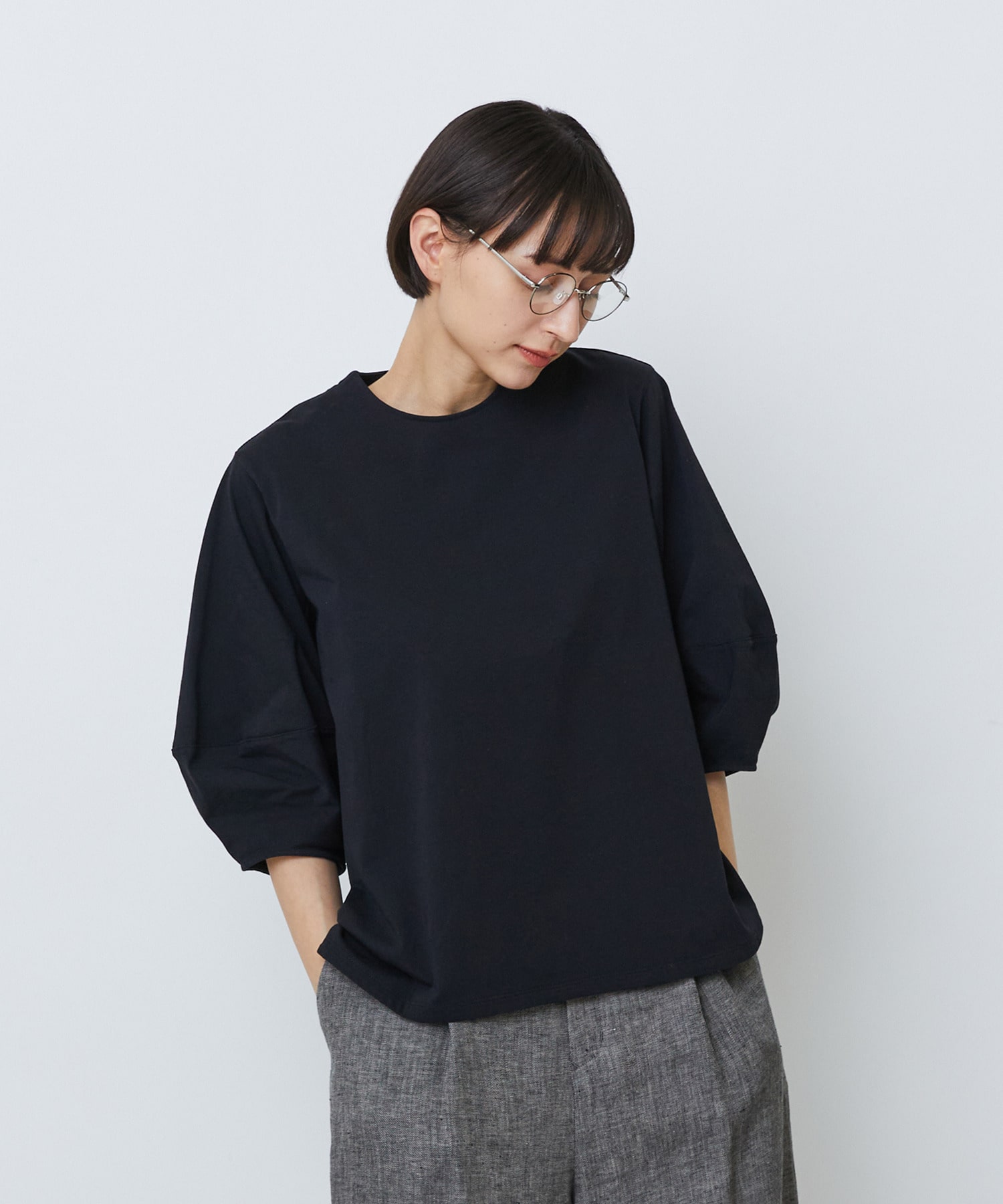 【LOISIR】コットン天竺ボトルスリーブプルオーバー 詳細画像 ブラック 1