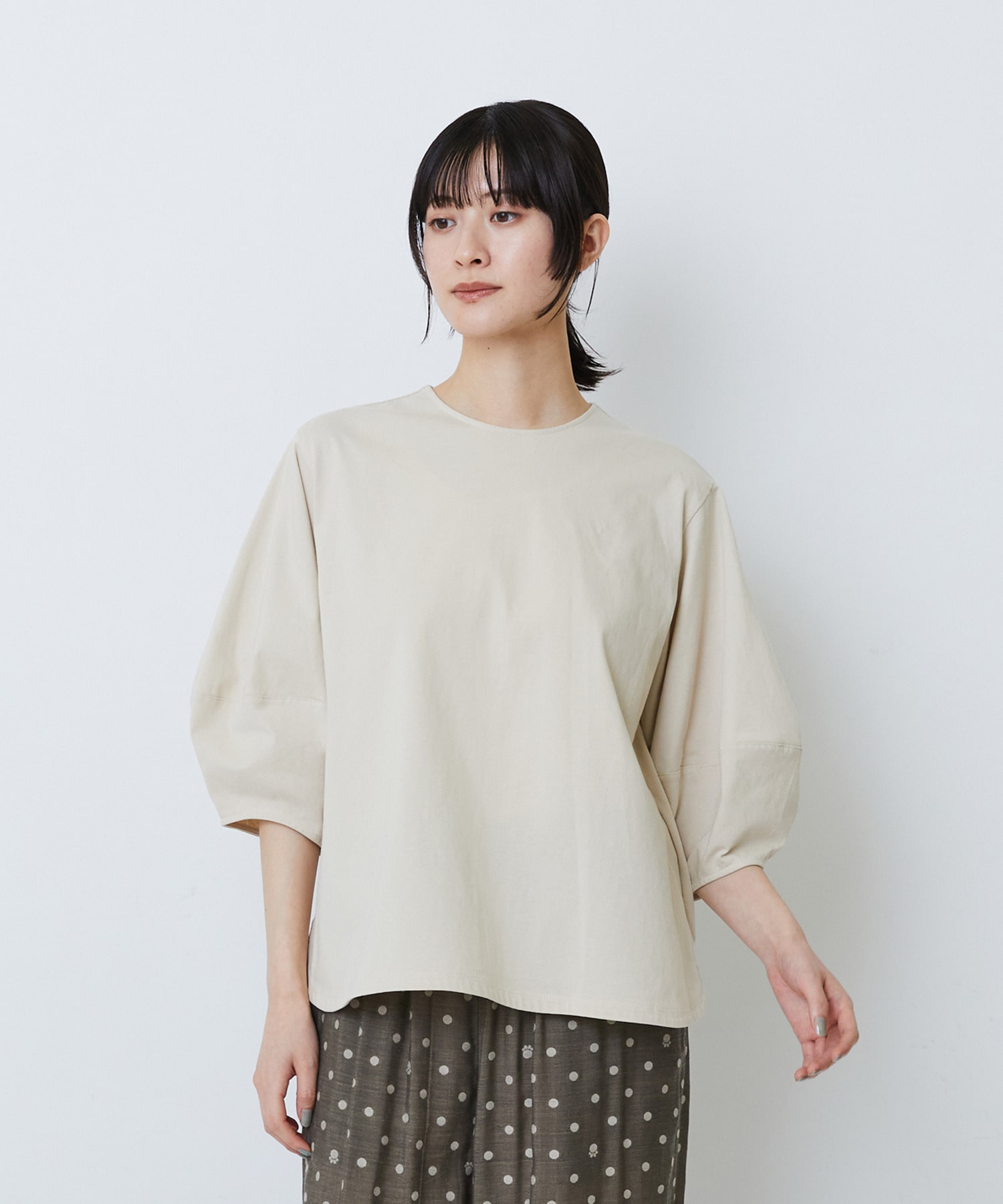 【LOISIR】コットン天竺ボトルスリーブプルオーバー 詳細画像 ベージュ 1