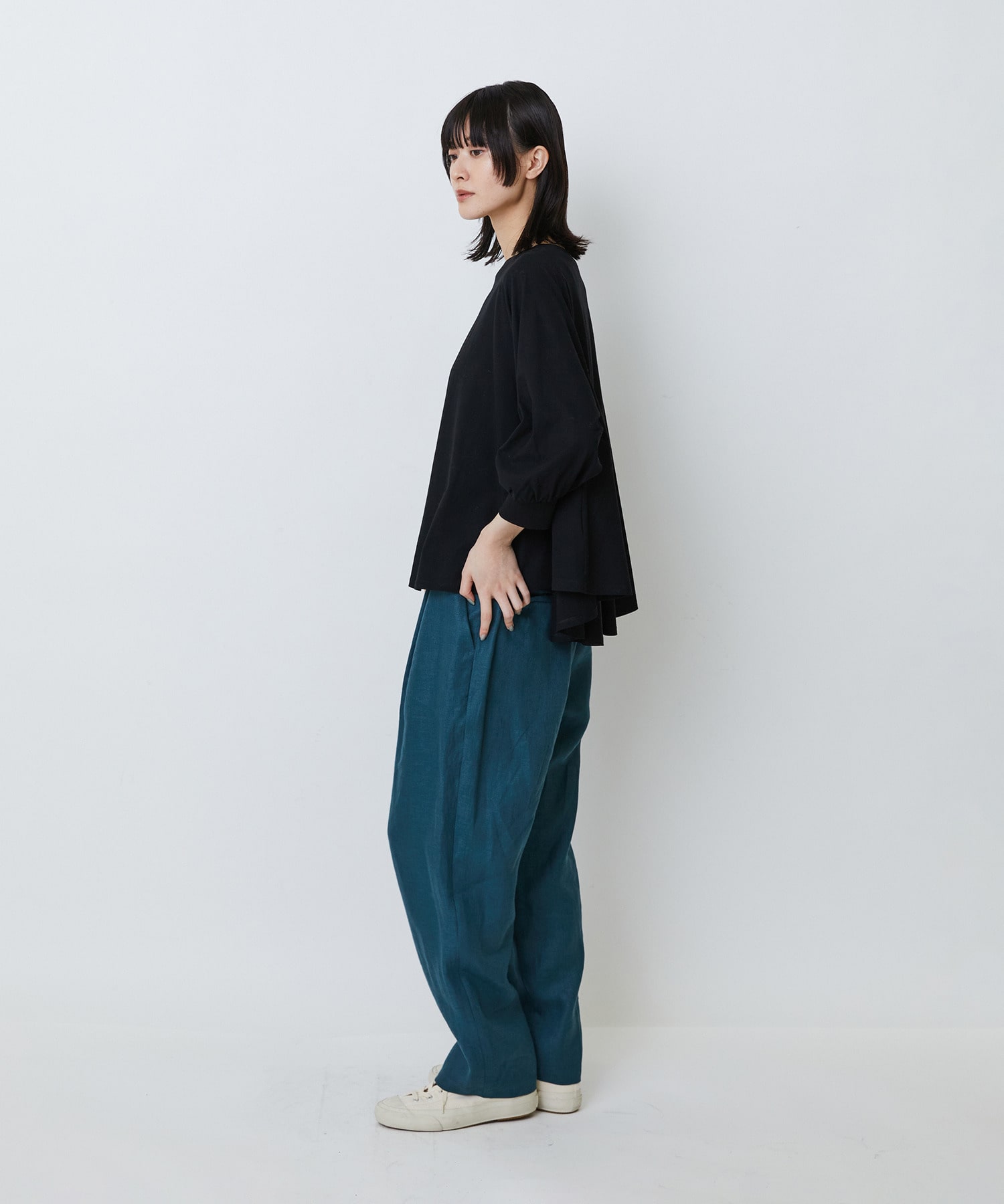 【LOISIR】コットン強撚天竺Aラインプルオーバー 詳細画像 ブラック 5