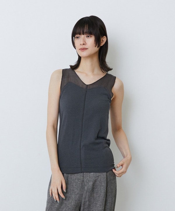 【2WAY】異素材使いタンクトップ 詳細画像 チャコールグレー 1