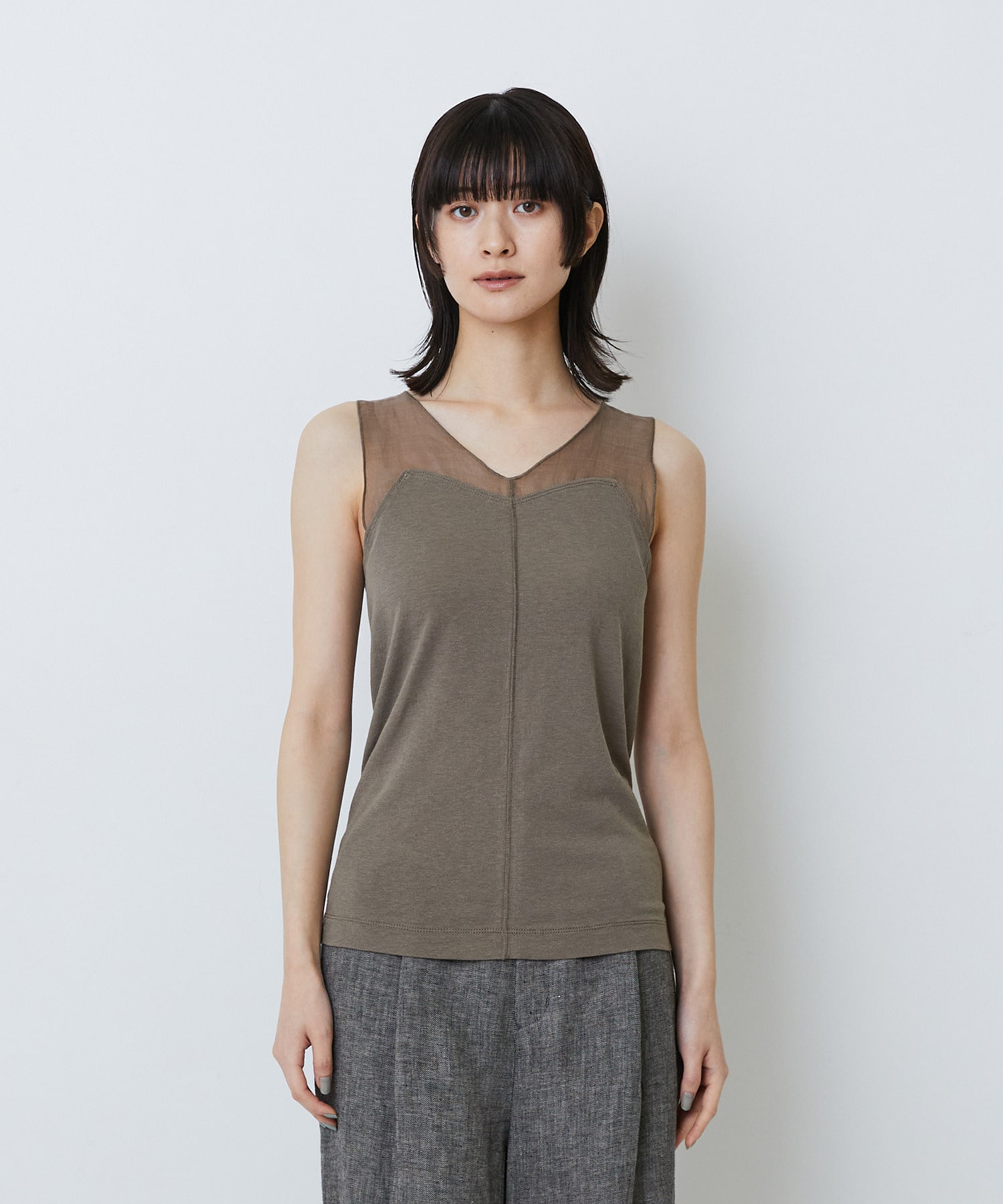 【LOISIR】【2WAY】異素材使いタンクトップ 詳細画像 チャコールグレー 13