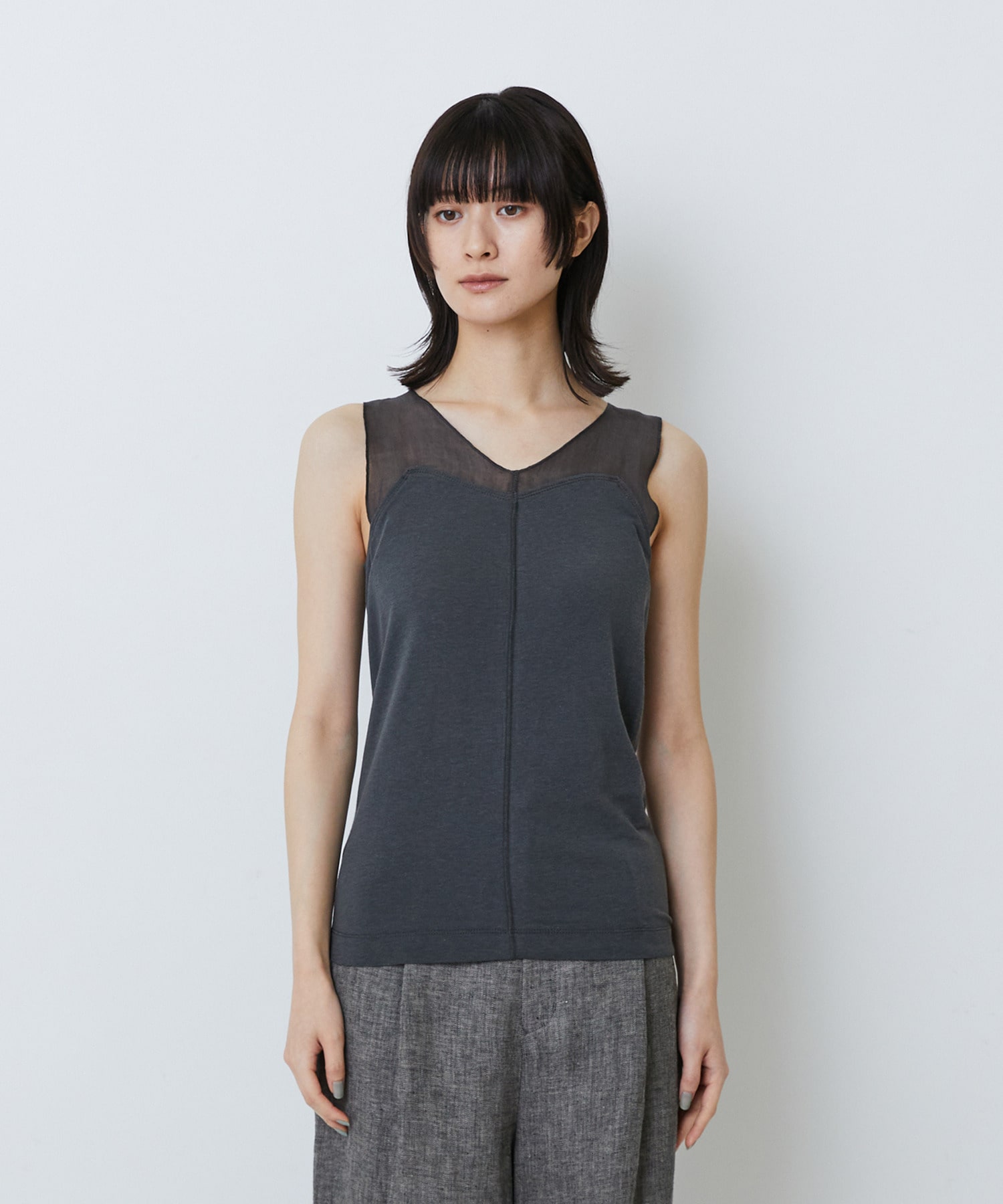 【LOISIR】【2WAY】異素材使いタンクトップ 詳細画像 チャコールグレー 16