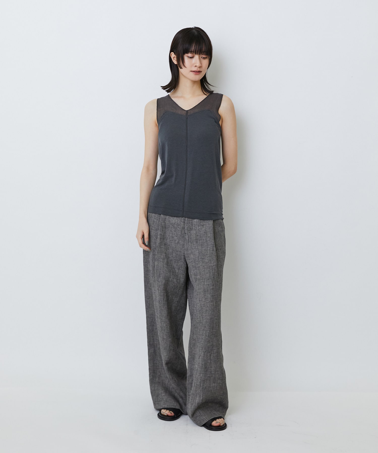 【LOISIR】【2WAY】異素材使いタンクトップ 詳細画像 チャコールグレー 7