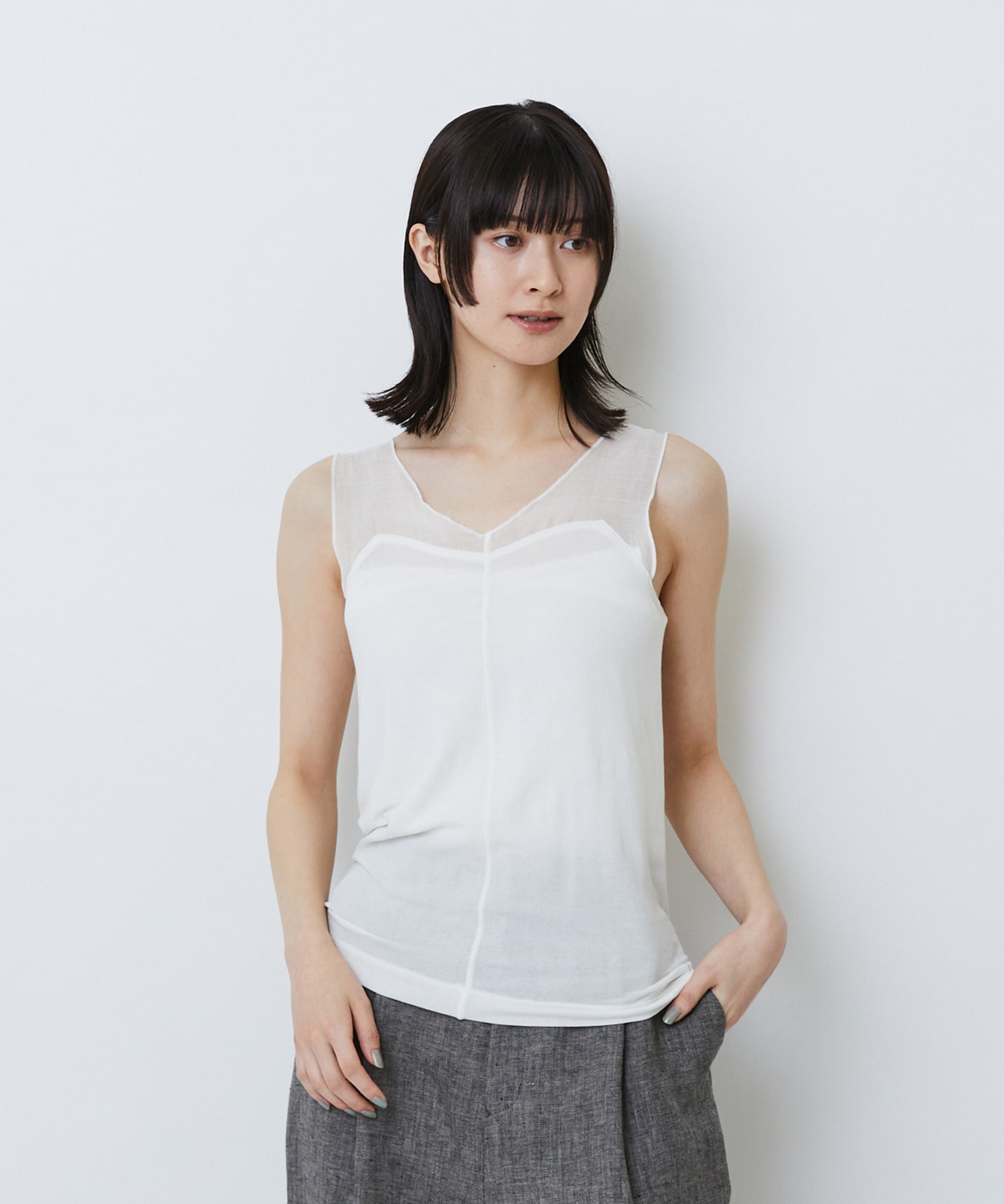 【LOISIR】【2WAY】異素材使いタンクトップ 詳細画像 オフホワイト 1