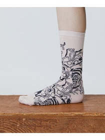 【LOISIR】【アーティストコラボ】LOISIR&times;TORANEKOBONBON 総柄ソックス 詳細画像 ピンク 5