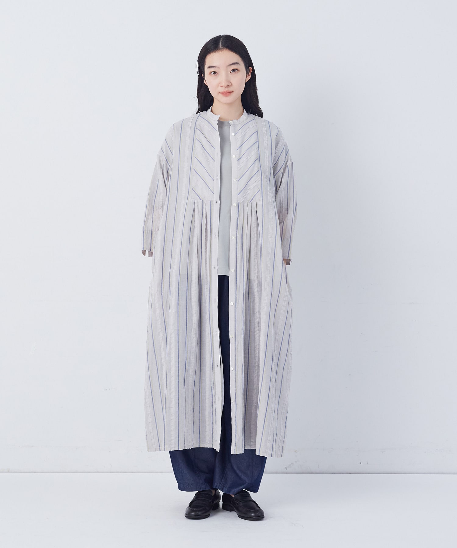 【congés payés】フリンジストライプワンピース 詳細画像 ブルー系その他 1