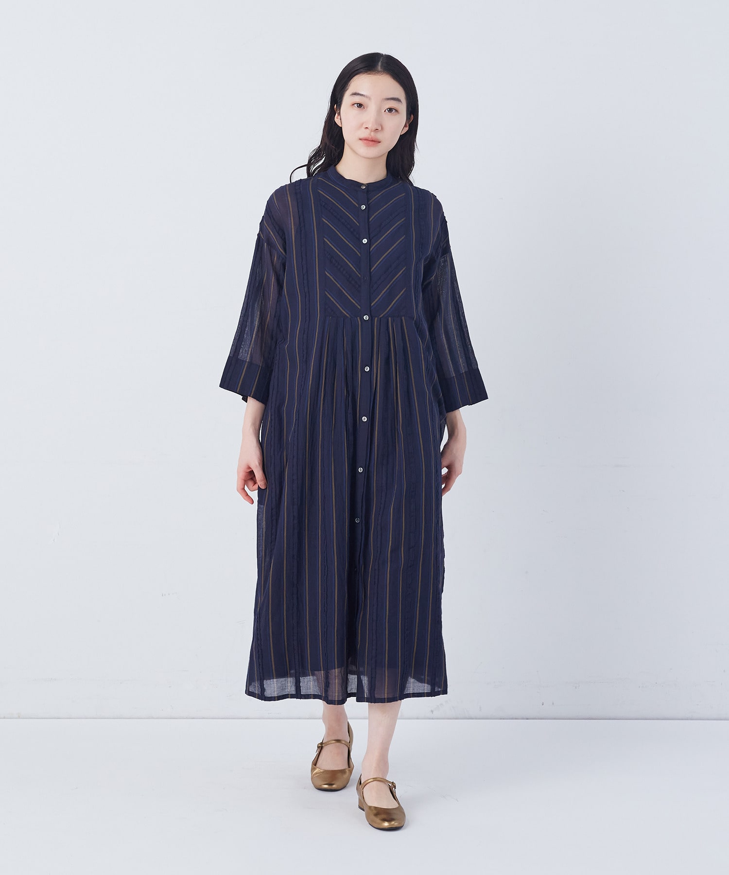 【congés payés】フリンジストライプワンピース 詳細画像 ブルー系その他 11